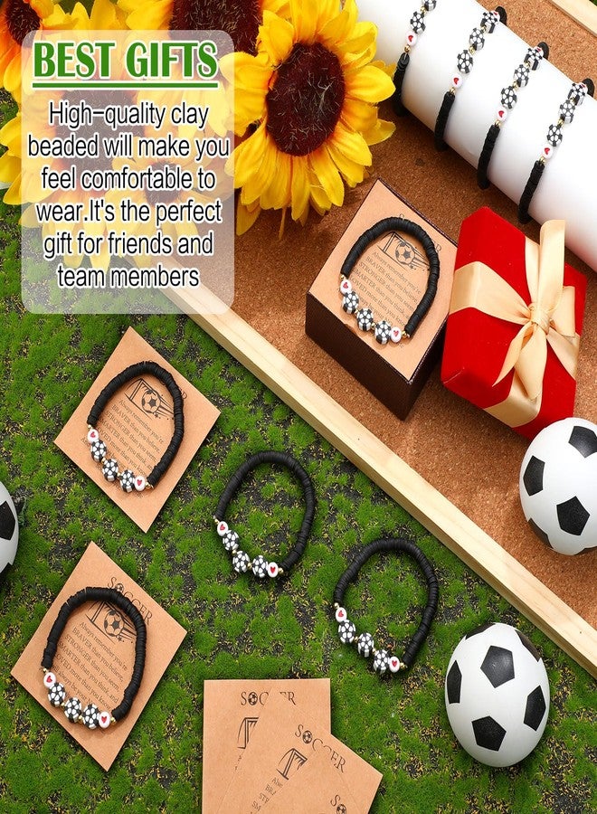 Ecation 20 Set Soccer Bracelets Team Gift Bulk Adjustable Sport Bead Ball Charm Bracelet with Inspirational Card for Sport Soccer Ball Team Lovers Players Gifts Birthday Party Favors(Black) - Image 3